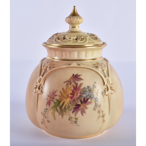 154 - Royal Worcester vase and cover painted with flowers on a blush ivory ground, date 1912, shape 175 H.... 