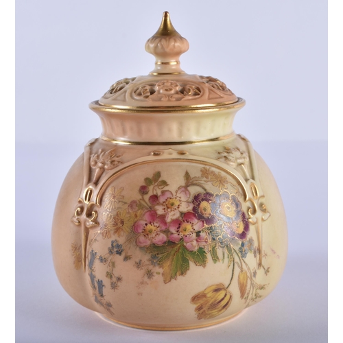 154 - Royal Worcester vase and cover painted with flowers on a blush ivory ground, date 1912, shape 175 H.... 