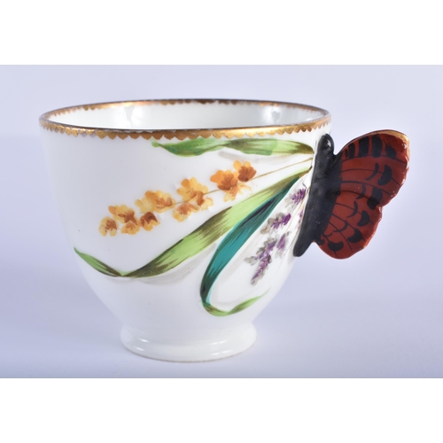 159 - Late 19th century rare English porcelain coffee cup with slight pedestal base and butterfly handle m... 