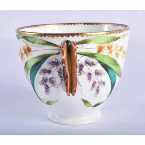 159 - Late 19th century rare English porcelain coffee cup with slight pedestal base and butterfly handle m... 