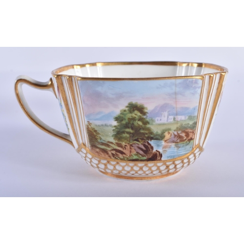 160 - Late 19th century Copeland Spode Japanesque cup and saucer each painted with two landscapes and two ... 