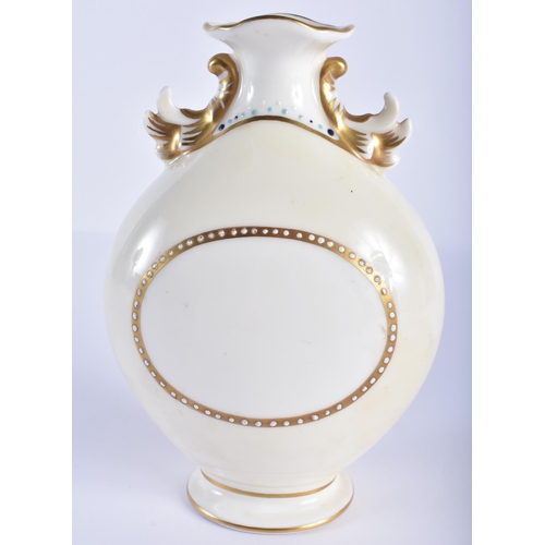 163 - Mid 20th century Minton moon flask with winged handles painted with a golfer in gilded panel by W. R... 