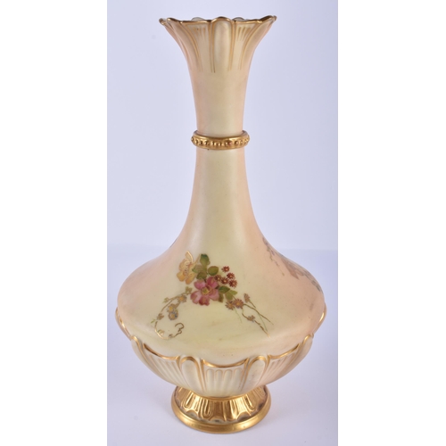 165 - Royal Worcester blush ivory vase of substantial size painted and gilded with flowers, date 1906, sha... 