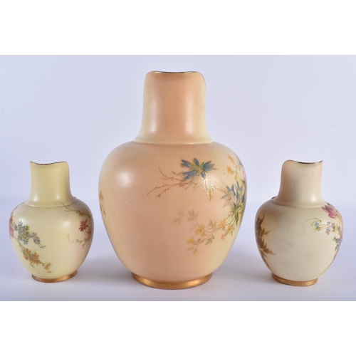 168 - Royal Worcester large flat jug painted and gilded with flowers, date 1906 and a small pair of left a... 