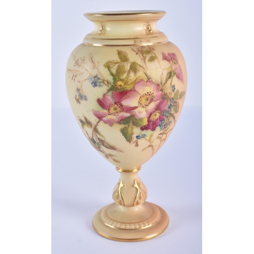 169 - Royal Worcester blush ivory vase painted and gilded with flowers, date 1912, shape 2260. Vase 15 cm ... 