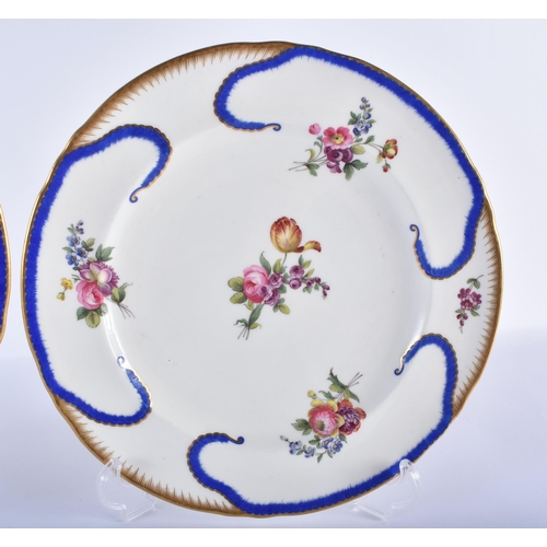 172 - Late 19th century Minton good pair of Sevres style plates painted with three blue cartouches, and fi... 