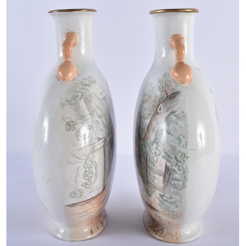 180 - Minton Kensington Art Studio London fine pair of moonflasks, one side depicting Dickensian children ... 