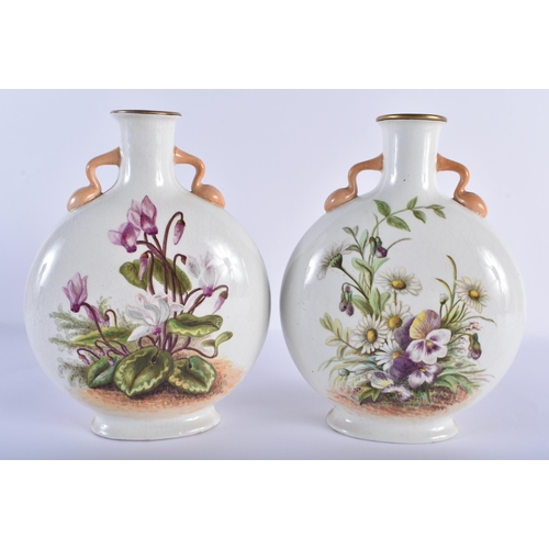 180 - Minton Kensington Art Studio London fine pair of moonflasks, one side depicting Dickensian children ... 