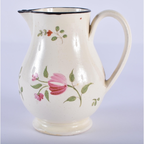 181 - Late 18th century Wedgwood creamware sparrow beak jug and cover painted with flowers, impressed WEDG... 