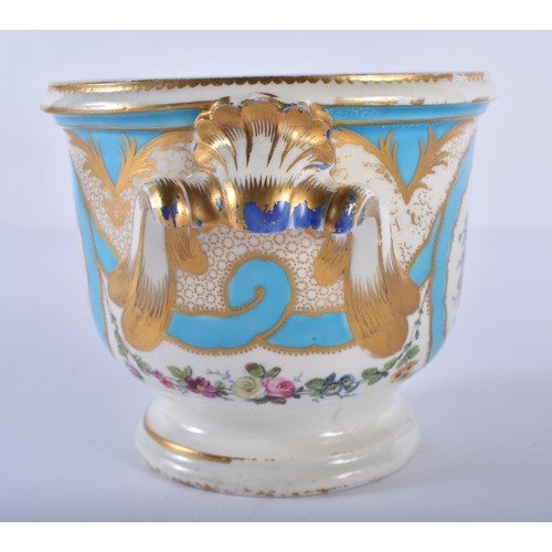 186 - 18th century Sevres cache pot or bottle cooler painted with a cherub on a cloud and flowers verso, t... 