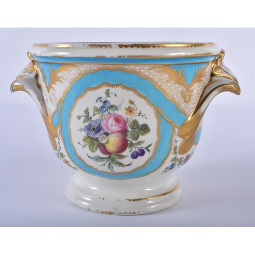 186 - 18th century Sevres cache pot or bottle cooler painted with a cherub on a cloud and flowers verso, t... 