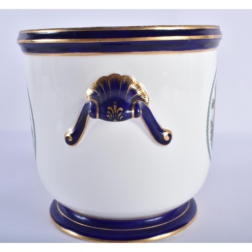 189 - Royal Worcester fine two handled ice pail painted with two Scottish landscapes in acanthus cartouche... 