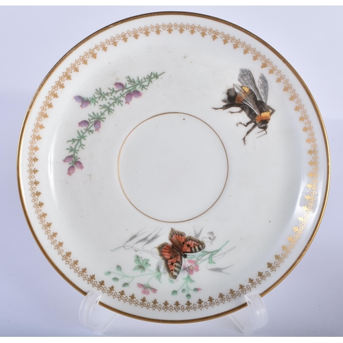 190 - Royal Worcester coffee cup and saucer painted with a bee and moths, having an extremely rare royal w... 