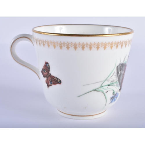 190 - Royal Worcester coffee cup and saucer painted with a bee and moths, having an extremely rare royal w... 