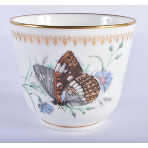 190 - Royal Worcester coffee cup and saucer painted with a bee and moths, having an extremely rare royal w... 