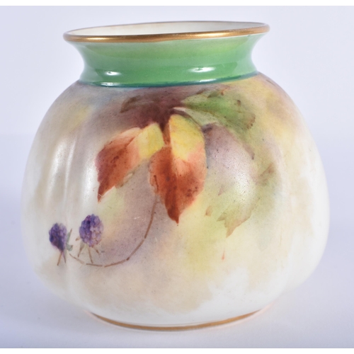 193 - Royal Worcester miniature two handled vase painted with Hadley Roses date 1910, shape 241H and a Had... 