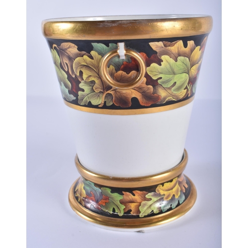 200 - Early 18th century cache pot and stand painted with two bands of colourful autumnal leaves pattern 3... 