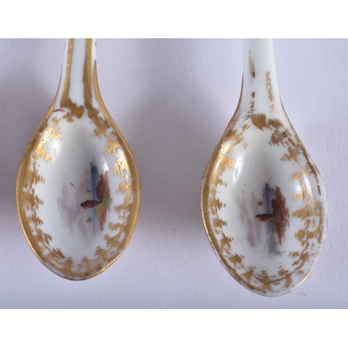 202 - Late 19th century German set of three small porcelain spoons painted with landscapes and flowers. Sp... 