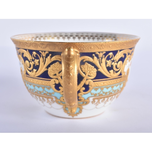 206 - Royal Crown Derby Gary service soup cup and saucer , gold Royal Warrant marks. Cup 6cm high, Saucer ... 