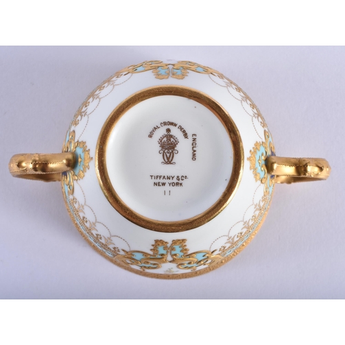 206 - Royal Crown Derby Gary service soup cup and saucer , gold Royal Warrant marks. Cup 6cm high, Saucer ... 