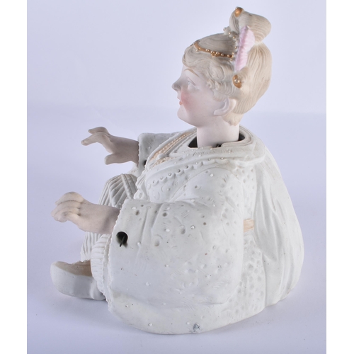 208 - A PAIR OF ANTIQUE CONTINENTAL BISQUE NODDING PORCELAIN FIGURES. 18 cm x 12 cm.