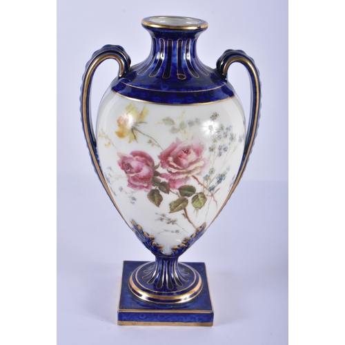 209 - A ROYAL WORCESTER TWIN HANDLED PORCELAIN VASE together with a Copenhagen figure of a girl. Largest 1... 