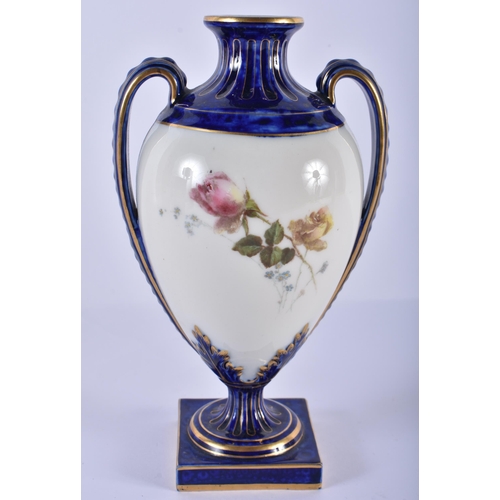 209 - A ROYAL WORCESTER TWIN HANDLED PORCELAIN VASE together with a Copenhagen figure of a girl. Largest 1... 