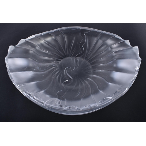 230 - A LARGE FRENCH LALIQUE GLASS RIBBED DISH. 21 cm x 18 cm.