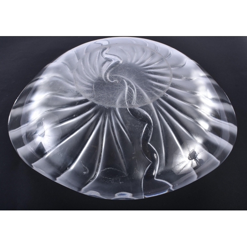 230 - A LARGE FRENCH LALIQUE GLASS RIBBED DISH. 21 cm x 18 cm.