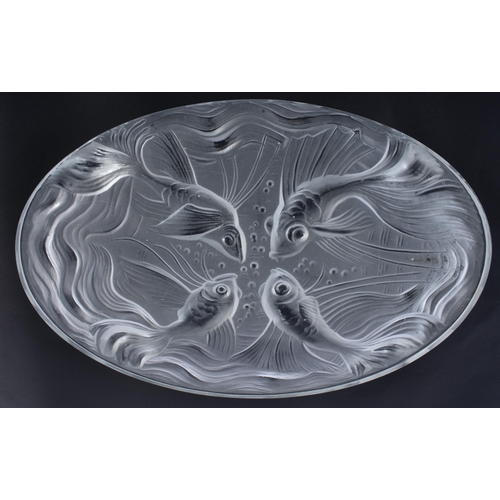 231 - AN ART DECO FRENCH GLASS FISH PLAQUE. 30 cm x 20 cm.