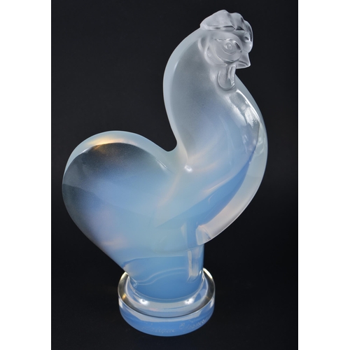 254 - A LALIQUE OPALESCENT GLASS COCKERELL. 12.75 cm x 7.75 cm.