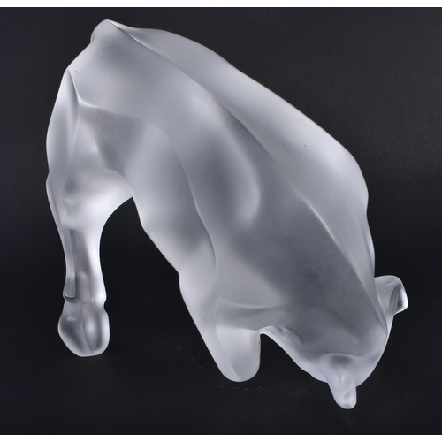 256 - A FRENCH LALIQUE GLASS BULL. 13 cm x 11 cm.