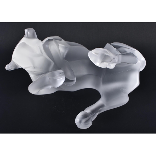 256 - A FRENCH LALIQUE GLASS BULL. 13 cm x 11 cm.