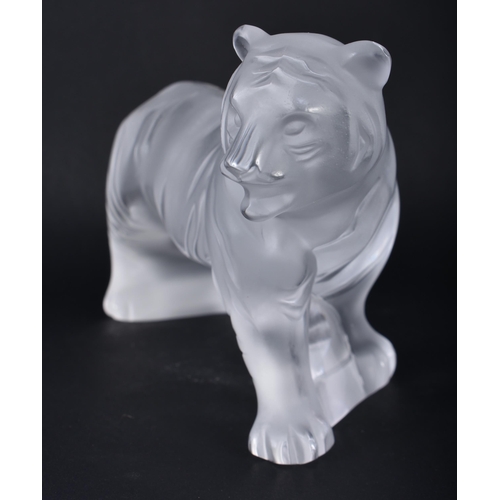 257 - A FRENCH LALIQUE GLASS TIGER. 12 cm x 8.25cm.