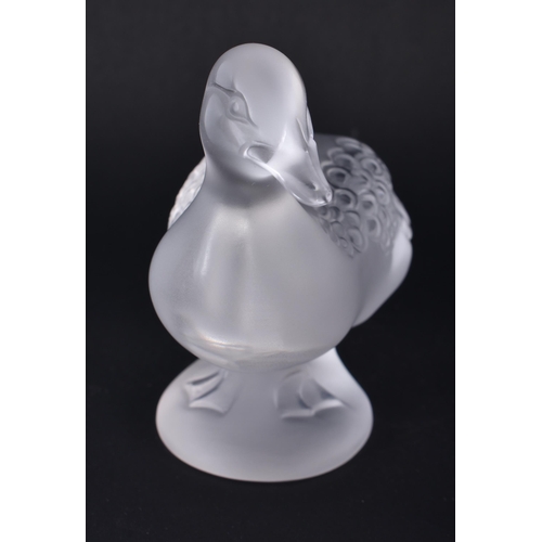 267 - A FRENCH LALIQUE GLASS DUCK. 9 cm x 9 cm.