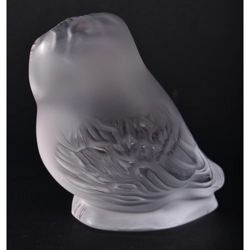 270 - A FRENCH LALIQUE GLASS OWL. 5.5 cm x 5 cm.