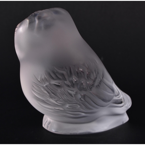 270 - A FRENCH LALIQUE GLASS OWL. 5.5 cm x 5 cm.