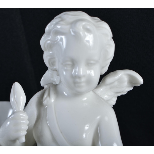 276 - A PAIR OF 19TH CENTURY CONTINENTAL WHITE GLAZED FIGURAL DISHES. 15 cm x 15 cm.