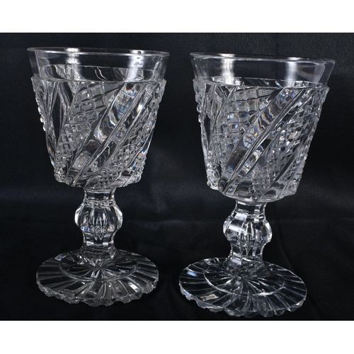 279 - A PAIR OF ANTIQUE WINE GLASSES. 18 cm x 10 cm.