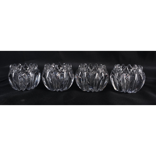 285 - A SET OF FOUR ANTIQUE GLASS BOWLS ON STANDS. 12.5 cm wide. (8)