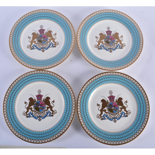 292 - A LOVELY SET OF TWELVE SPODE IMPERIAL PLATES OF PERSIA PLATES painted with a turquoise and gilt band... 