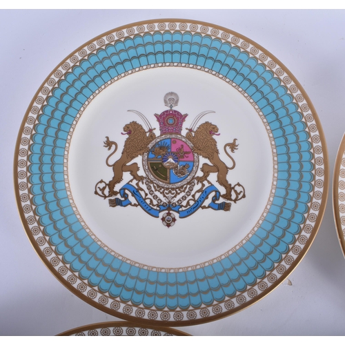 292 - A LOVELY SET OF TWELVE SPODE IMPERIAL PLATES OF PERSIA PLATES painted with a turquoise and gilt band... 