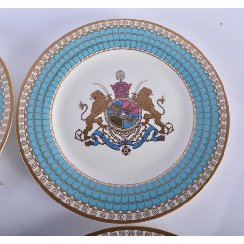 292 - A LOVELY SET OF TWELVE SPODE IMPERIAL PLATES OF PERSIA PLATES painted with a turquoise and gilt band... 