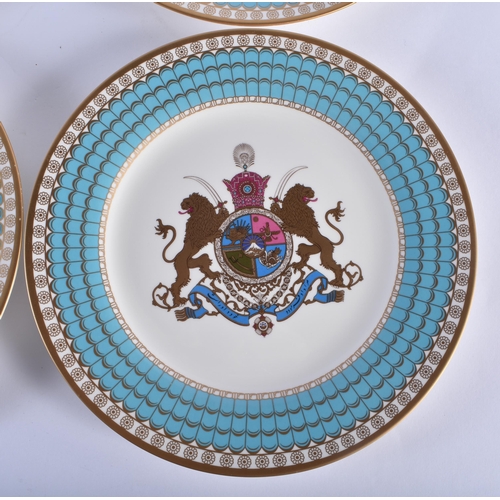 292 - A LOVELY SET OF TWELVE SPODE IMPERIAL PLATES OF PERSIA PLATES painted with a turquoise and gilt band... 