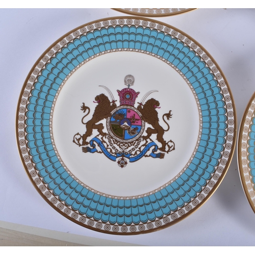 292 - A LOVELY SET OF TWELVE SPODE IMPERIAL PLATES OF PERSIA PLATES painted with a turquoise and gilt band... 