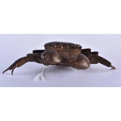 296 - A 19TH CENTURY JAPANESE MEIJI PERIOD BRONZE OKIMONO modelled as a crab. 18 cm wide.