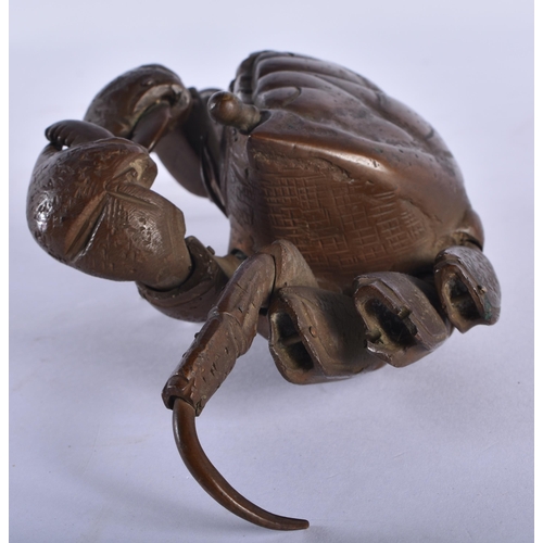 296 - A 19TH CENTURY JAPANESE MEIJI PERIOD BRONZE OKIMONO modelled as a crab. 18 cm wide.