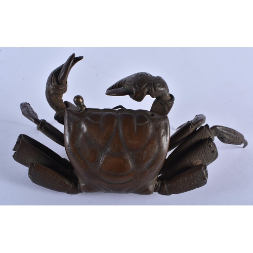 296 - A 19TH CENTURY JAPANESE MEIJI PERIOD BRONZE OKIMONO modelled as a crab. 18 cm wide.