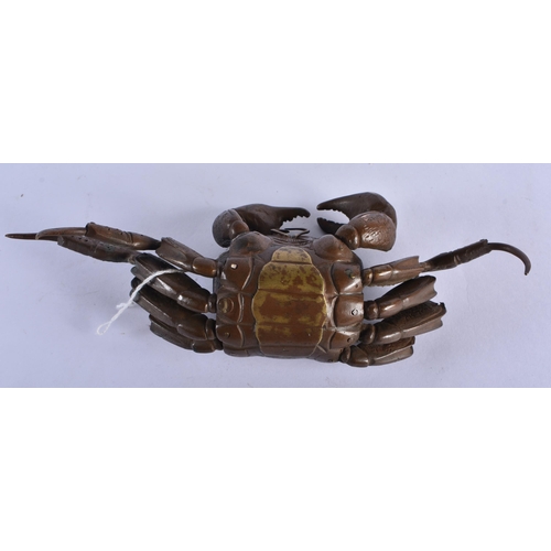 296 - A 19TH CENTURY JAPANESE MEIJI PERIOD BRONZE OKIMONO modelled as a crab. 18 cm wide.