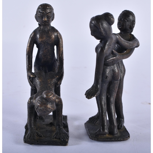 297 - TWO ANTIQUE INDIAN EROTIC BRONZES. Largest 9 cm x 6 cm. (2)